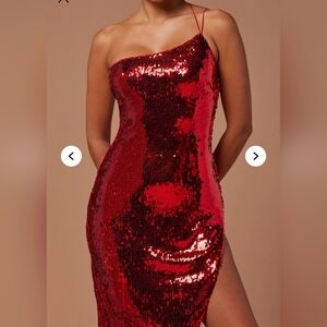 Fashion Nova Elegant Red Sequin Dress. Mabel Sequin Maxi Dress - Wine 1X